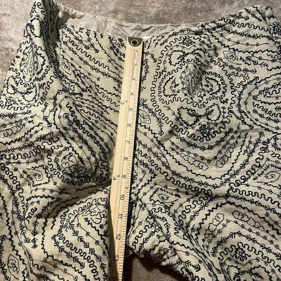 Talbots Pants Womens 10 Linen Tan Black Embroidered Design Cropped Ankle High - Picture 8 of 8